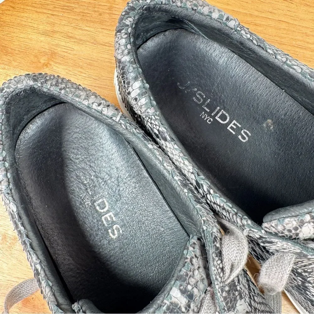 J/Slides Lacee Leather Snake‎ Lace Up Sneakers Dark Grey 9
